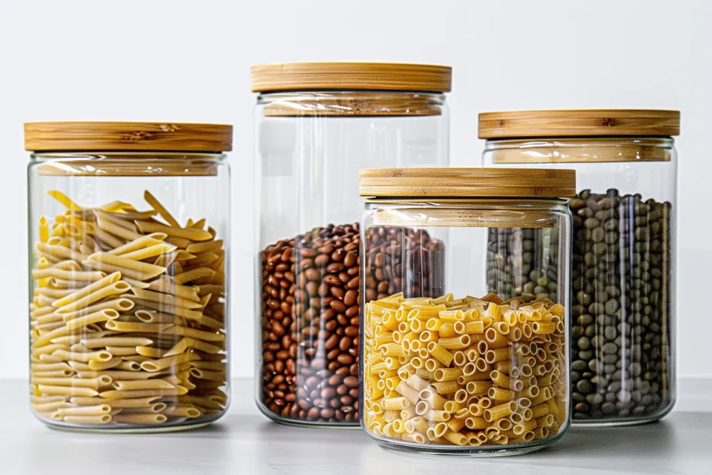 4 pieces of glass storage jars with bamboo lids