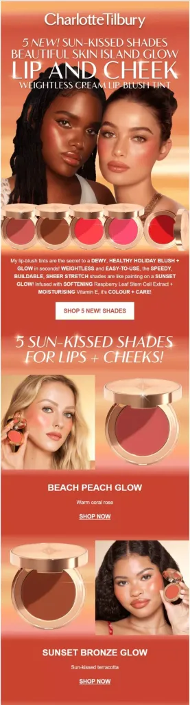 skincare email example from Charlotte Tilbury