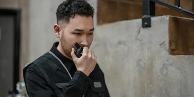 A Man Talking on a Walkie Talkie