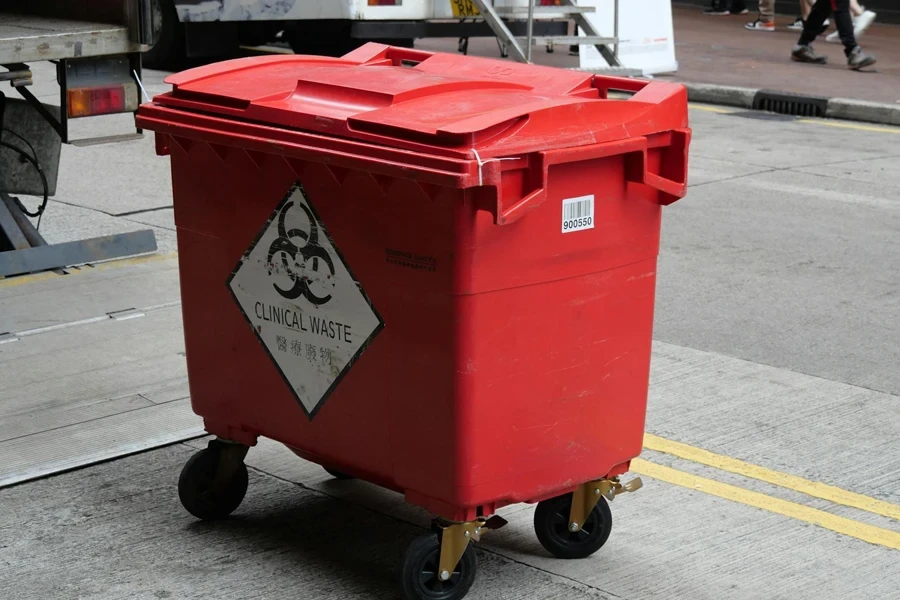 A Red Plastic Garbage Bin for Clinical Waste