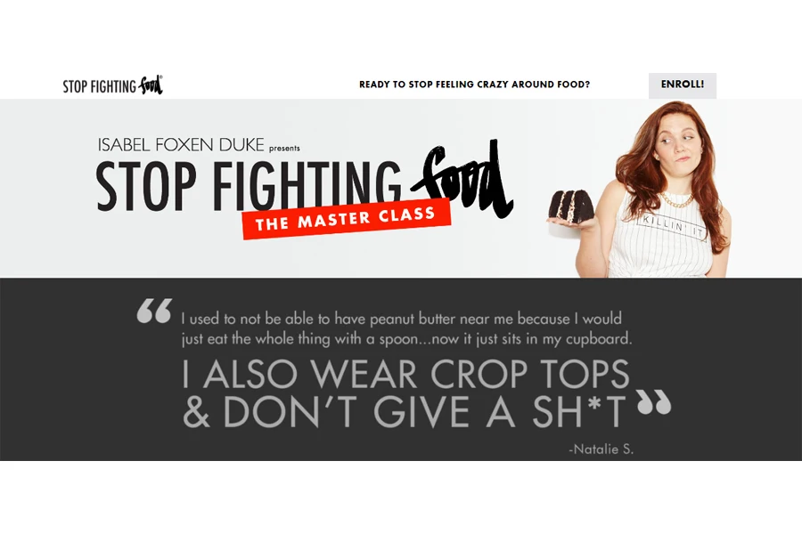 A clear header on Stop Fighting Food’s sales page