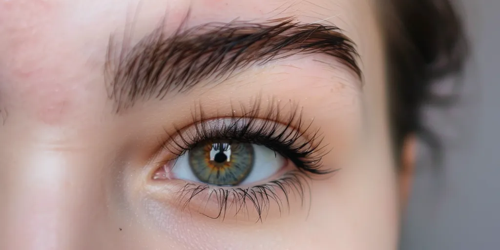 A close up of an eye with long eyelashes