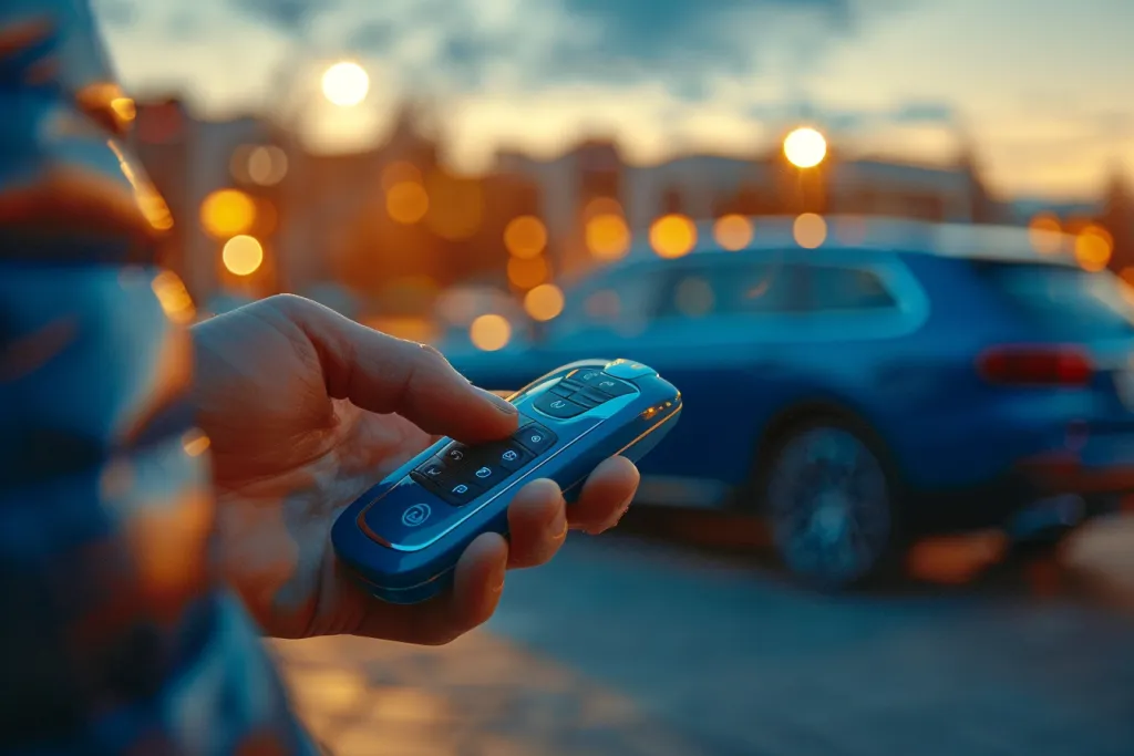 A close-up of the remote key being held by an individual