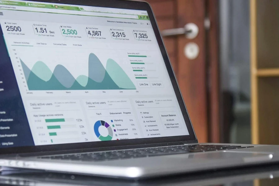 A dashboard tracking organic traffic on a laptop