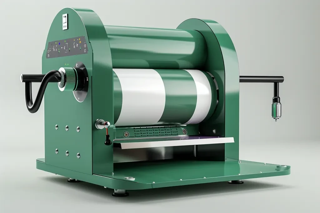 A green heat press machine