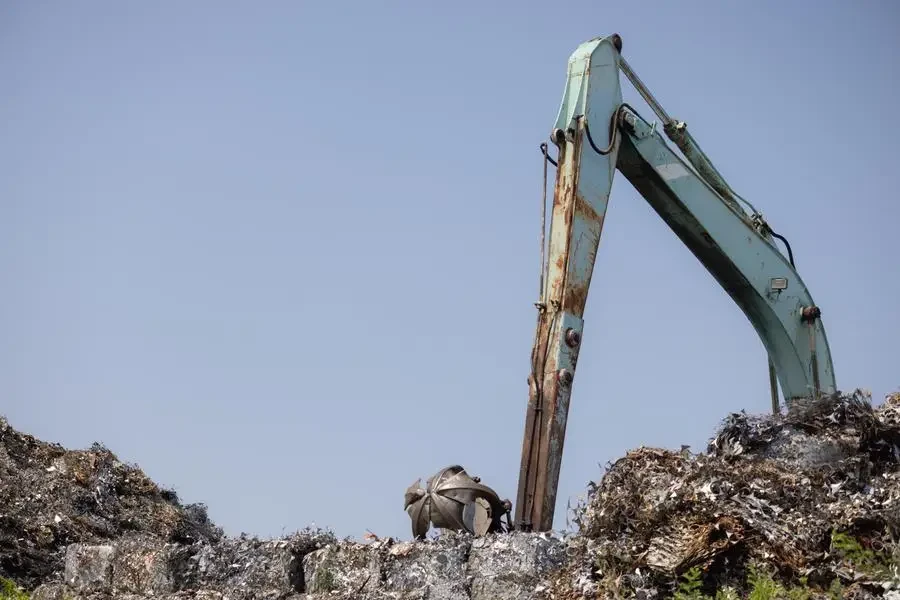 A large green excavator