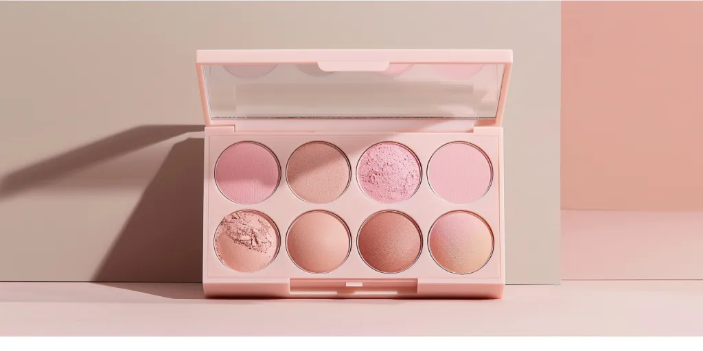 A light pink rectangular palette with three round shades of blush