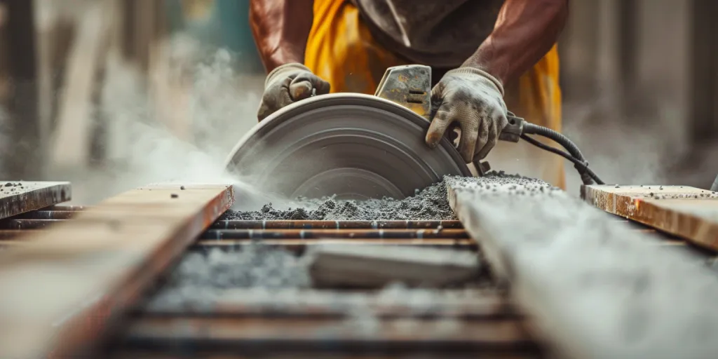 A person using an electric cement saw