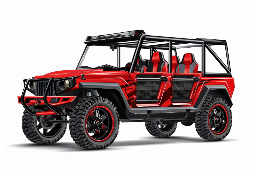 A red and black high-end off-road vehicle