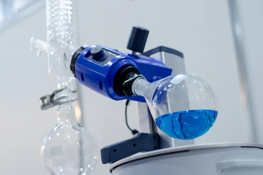 A rotary evaporator (or rotavaprotovap) is a device used in chemical laboratories for the efficient and gentle removal of solvents from samples by evaporation