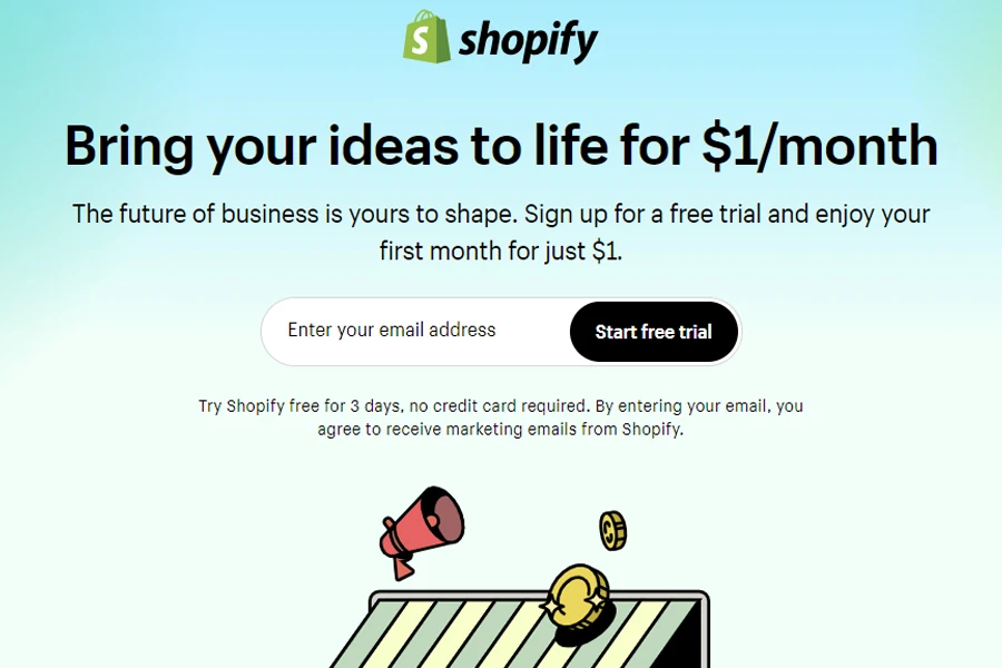 A screenshot of Shopify's sales page