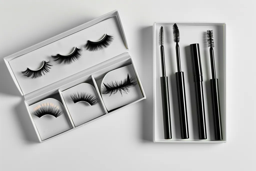 A set of eyelashes and eyeliner