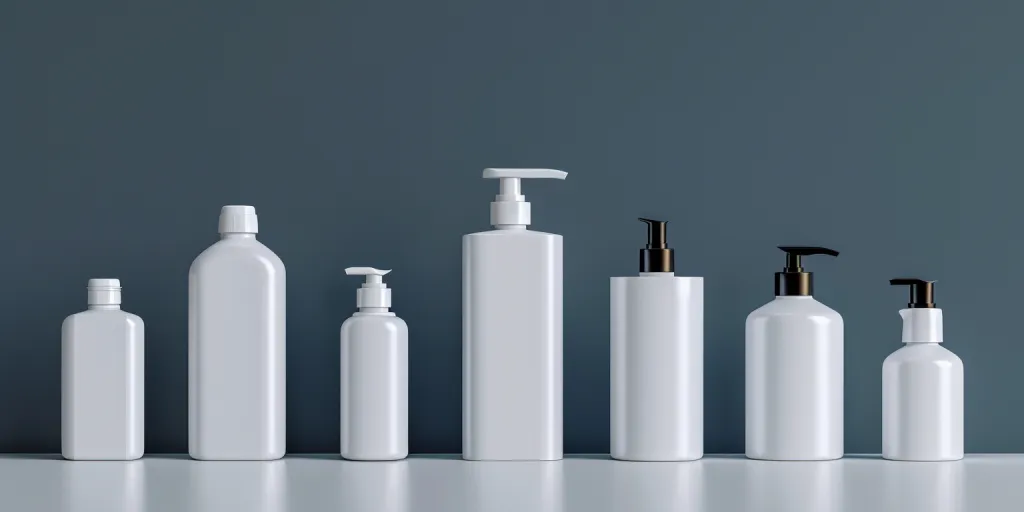 A set of plastic bottles for liquid shampoo