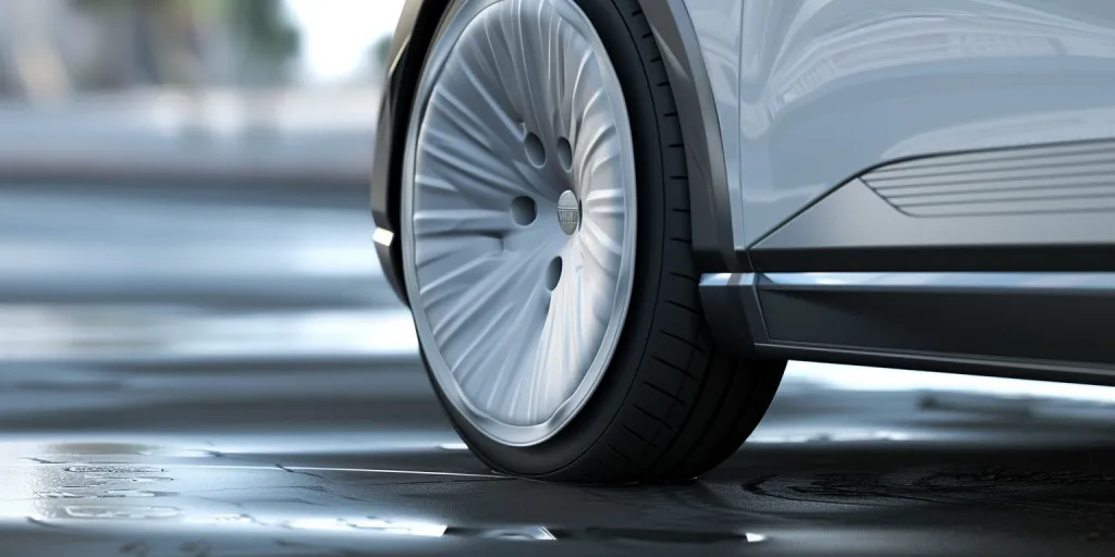 A silver flat tire cover with the edge showing