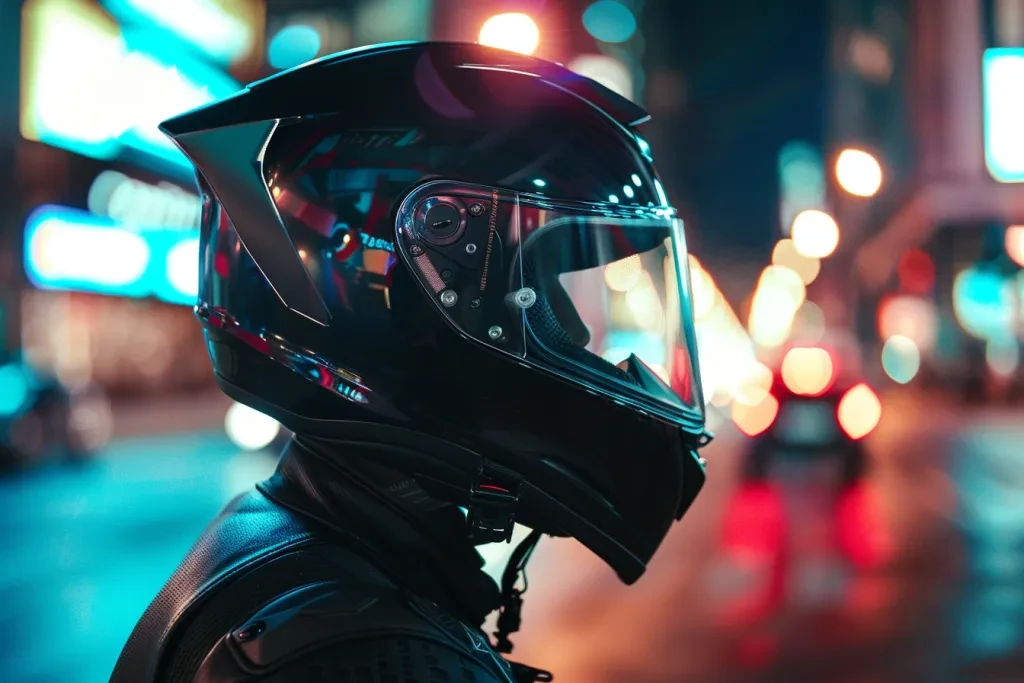 A sleek black motorcycle helmet