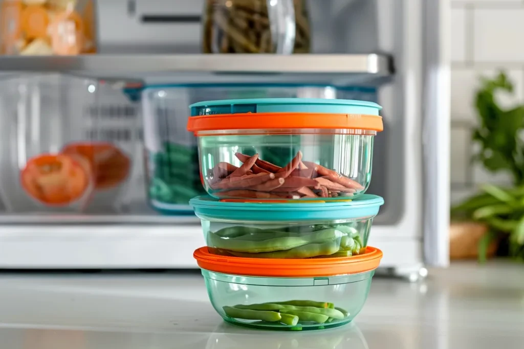 A stack of three glass containers