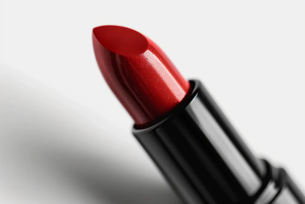 A vibrant red lipstick with its cap off