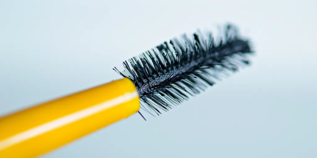 A yellow tube of mascara with black bristles