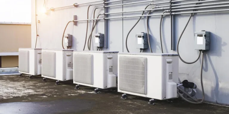 Air condition outdoor unit compressor install outside the building