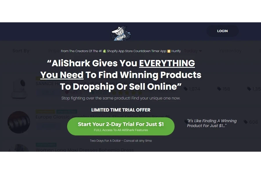 Alishark's official landing page screenshot