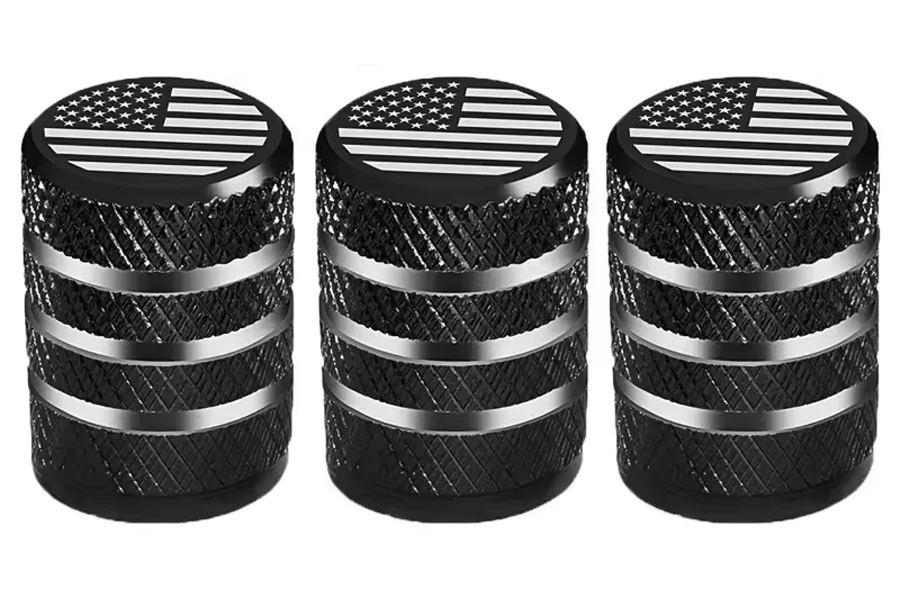 Aluminum Tire Valve Stem Cap Cover Black With American Flag