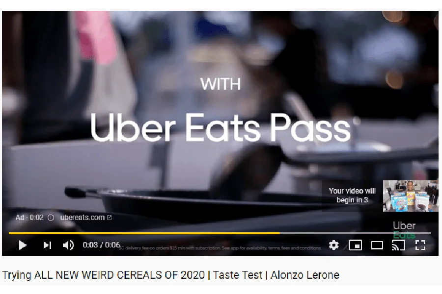 An UberEats Pass YouTube ad”