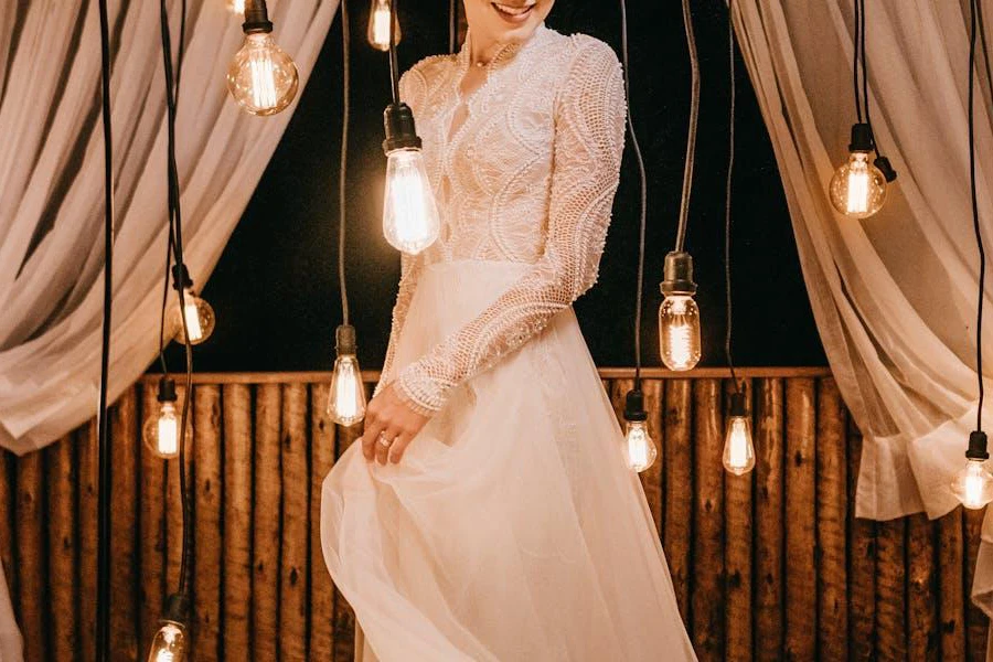 An elegant woman in a white wedding guest dress