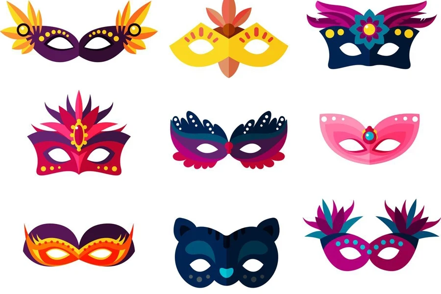 Authentic handmade venetian painted carnival face masks party decoration masquerade vector illustration