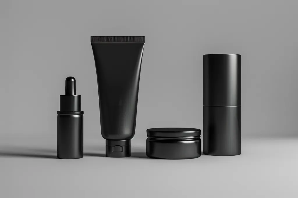 Black mockup of cosmetic products in black tube