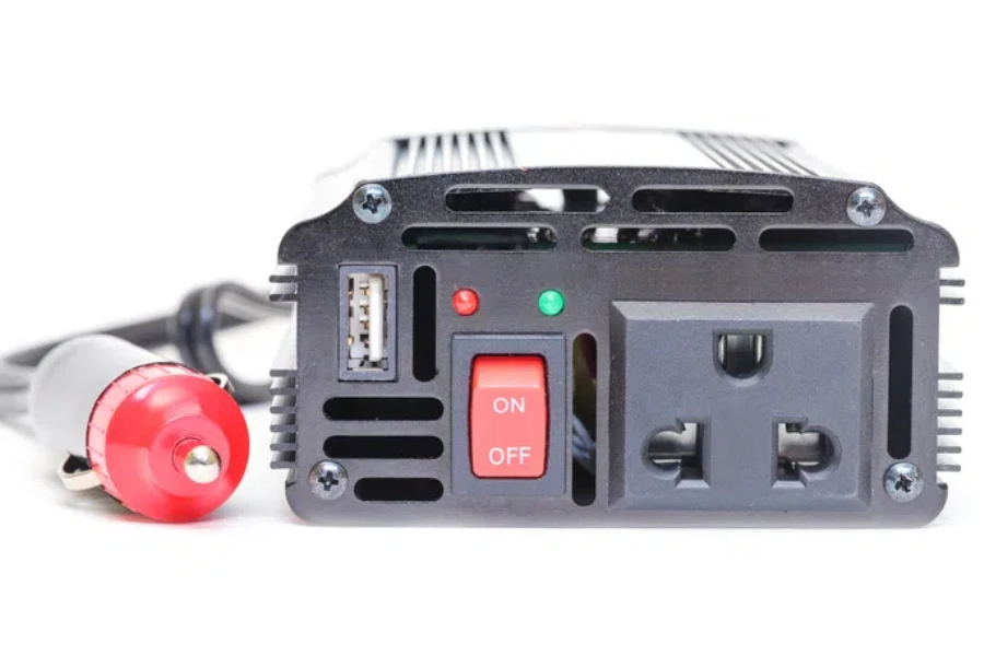 Car Power Inverter, DC to AC from car battery, on white background