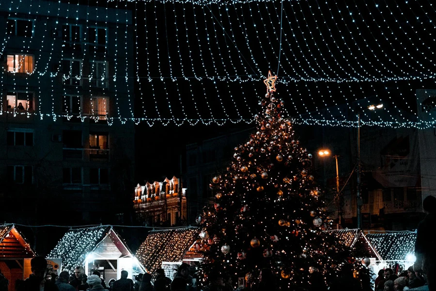 Christmas Tree With Decorations during Nighttime 