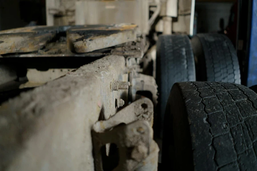 Close Up Shot of a Truck Chassis and Tires