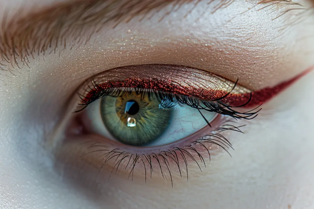 Close-up of the eyeliner line in burgundy