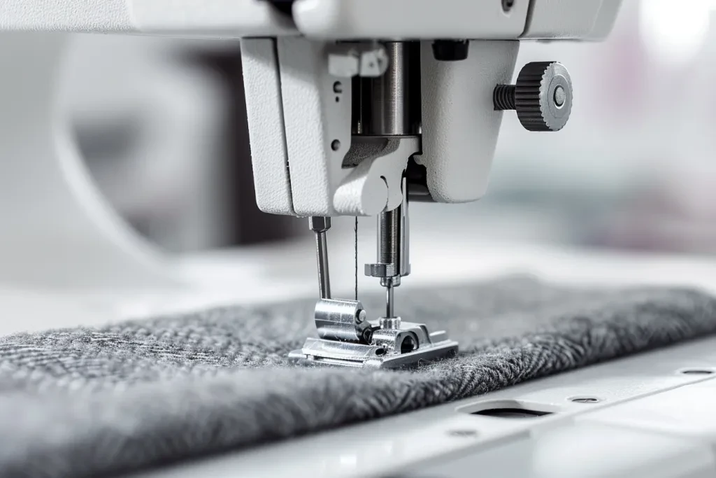 Close-up of the sewing machine foot and its needle