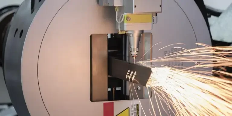 Close up scene the fiber laser cutting machine cutting machine. cut the stainless steel tube