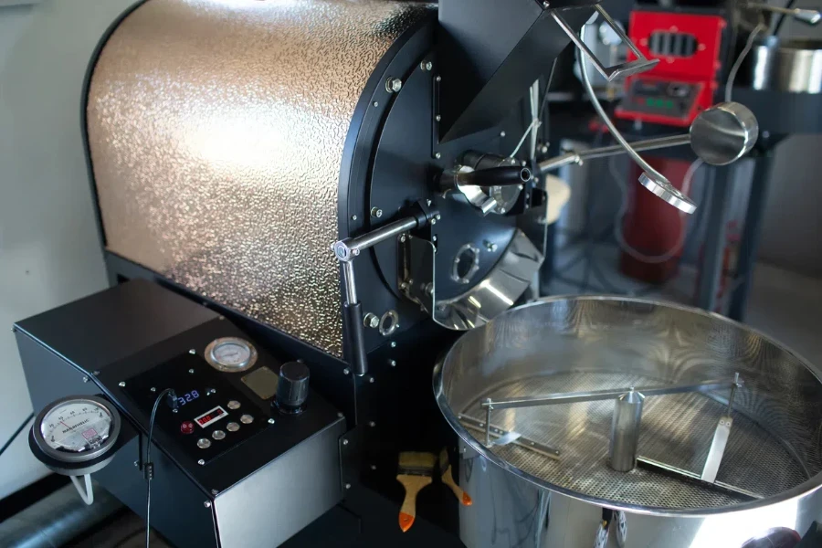 Coffee roaster machine at coffee roasting process