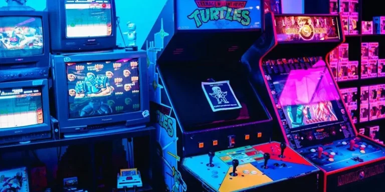 Different arcade game cabinets lined up together