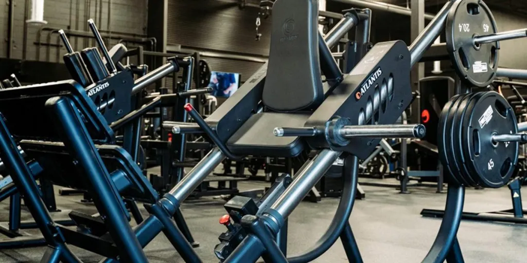 Different plate-loaded machines in a gym