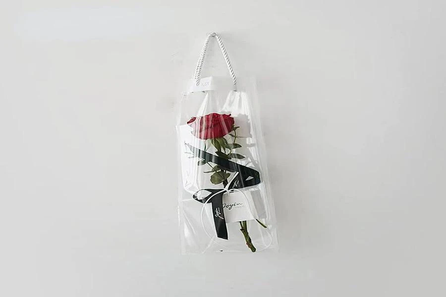 Flower packed in a clear plastic packaging bag