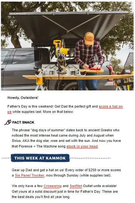 Funny greeting email example from Kammok