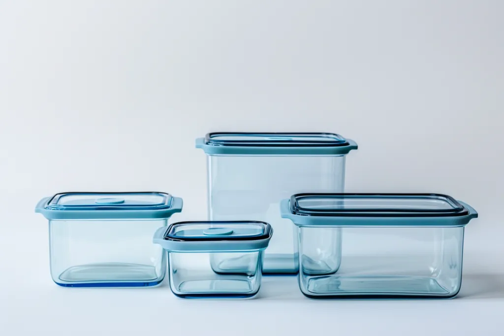 Glass representing a set of transparent glass containers
