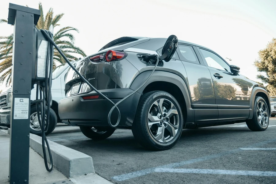 Gray Electric Car Parked on a Charging Bay