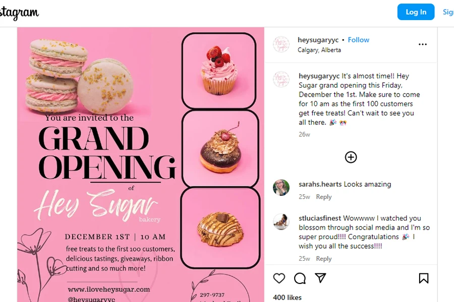 Hey Sugar Bakery opening with an offer for free treats