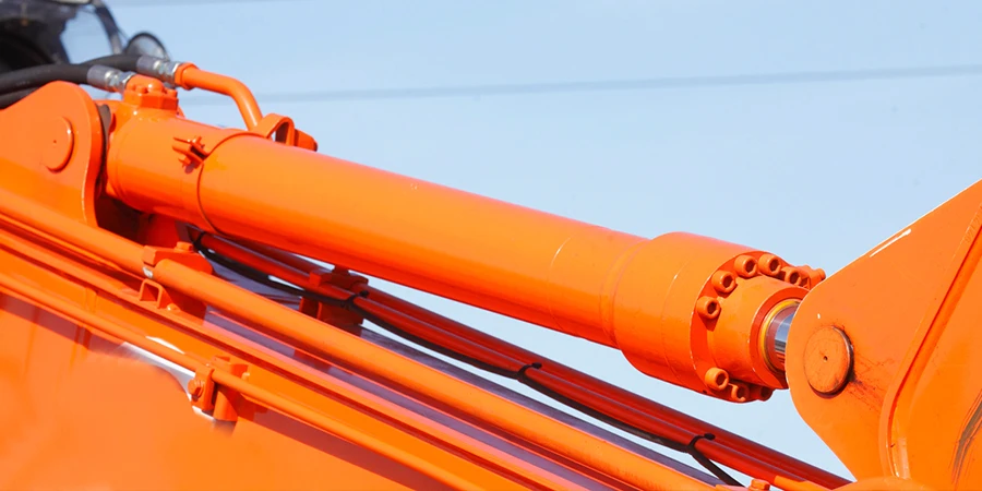 Hydraulic excavator arm of an excavator on a construction site