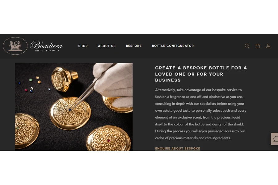 Image from a luxury perfumer’s website offering bespoke customizations