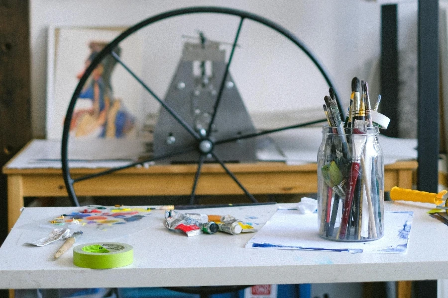 Interior of professional workplace of artist with desk