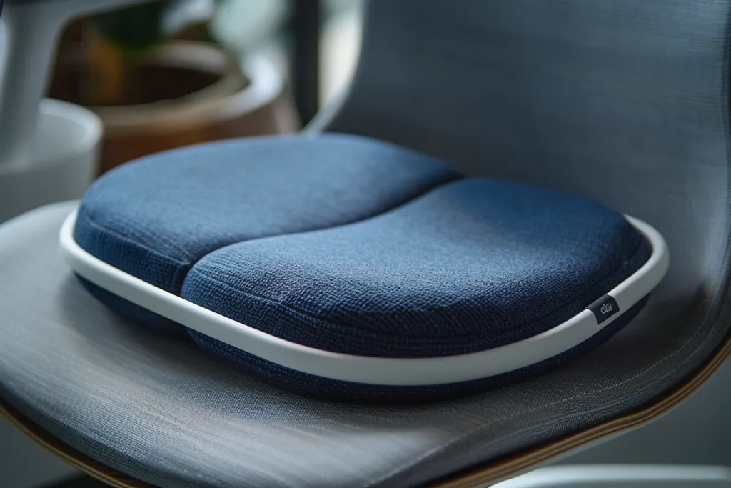 It sits atop gray fabric material that forms part of your chair's backrests