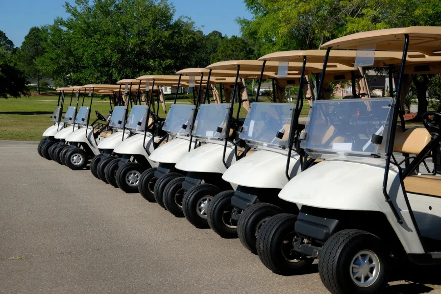 Line up of golf carts
