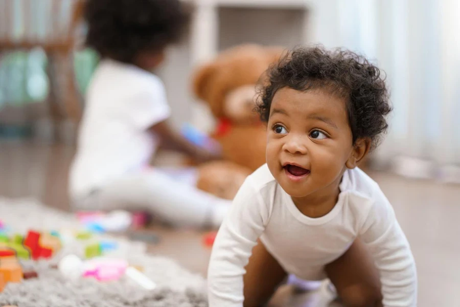 Little baby boy crawling