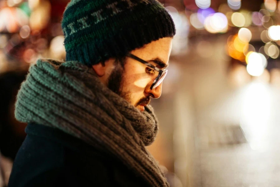 Man Wearing Black Knit Hat